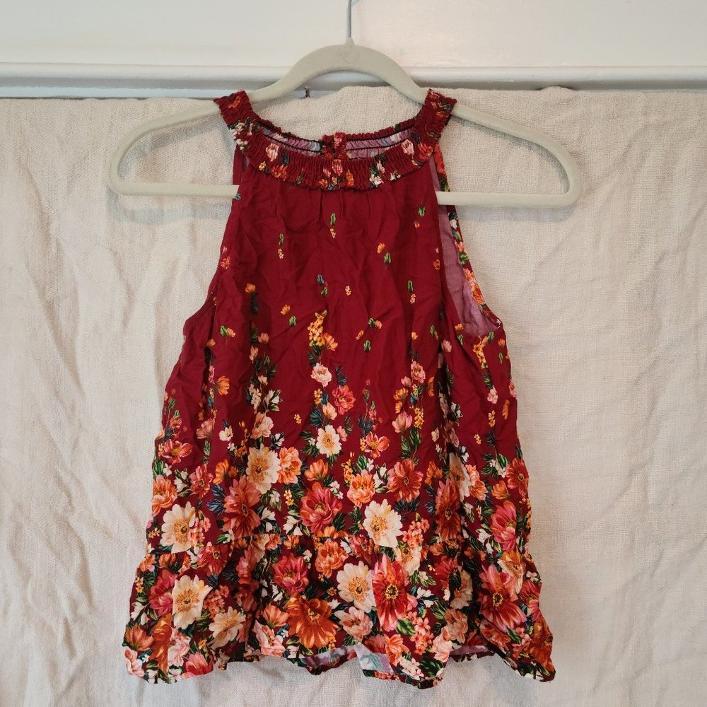 Farm for Anthropologie Red Floral Halter Tank top